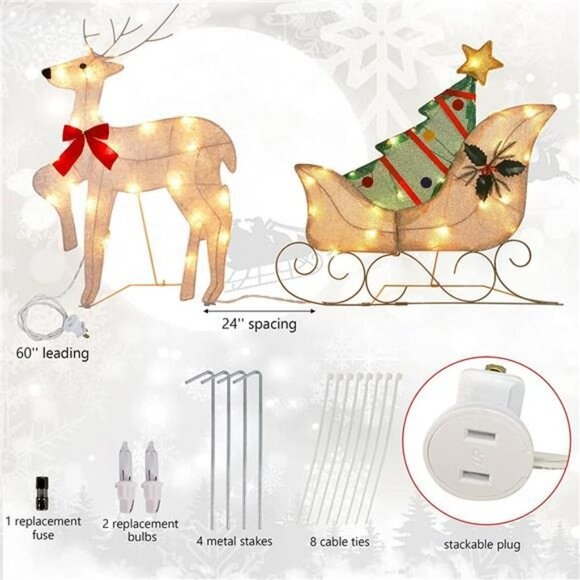 Set of 2 Lighted Christmas 2D Reindeers Outdoor Decorations, 23 Inch Pre-Lit - Picture 1 of 6